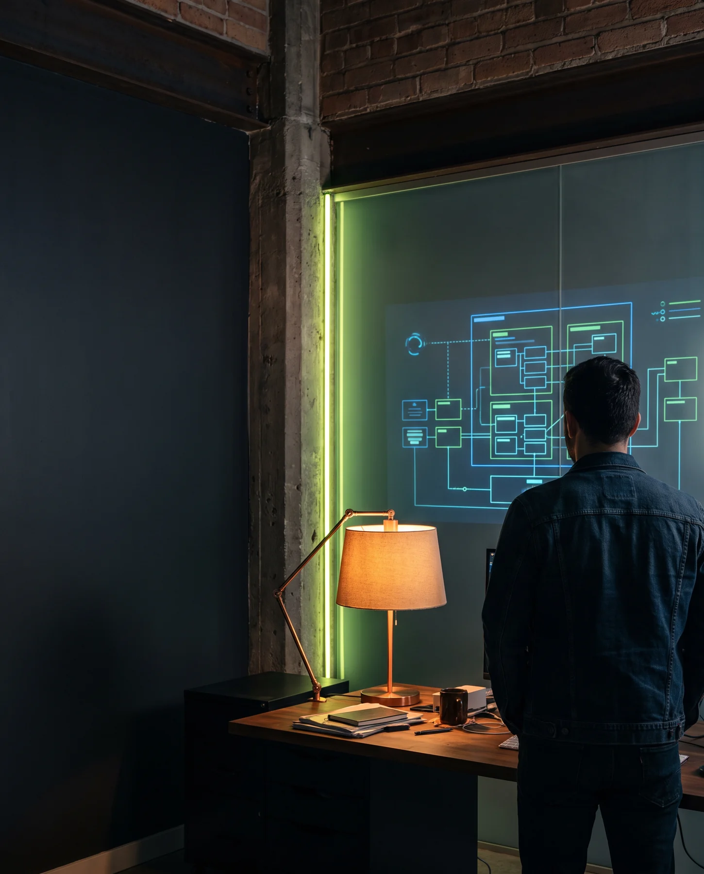 Engineer studying a system projection