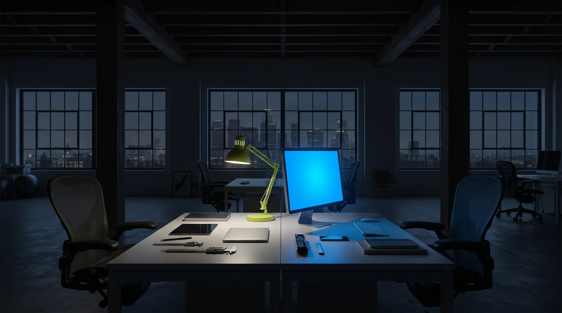 Quiet late-night engineering workspace