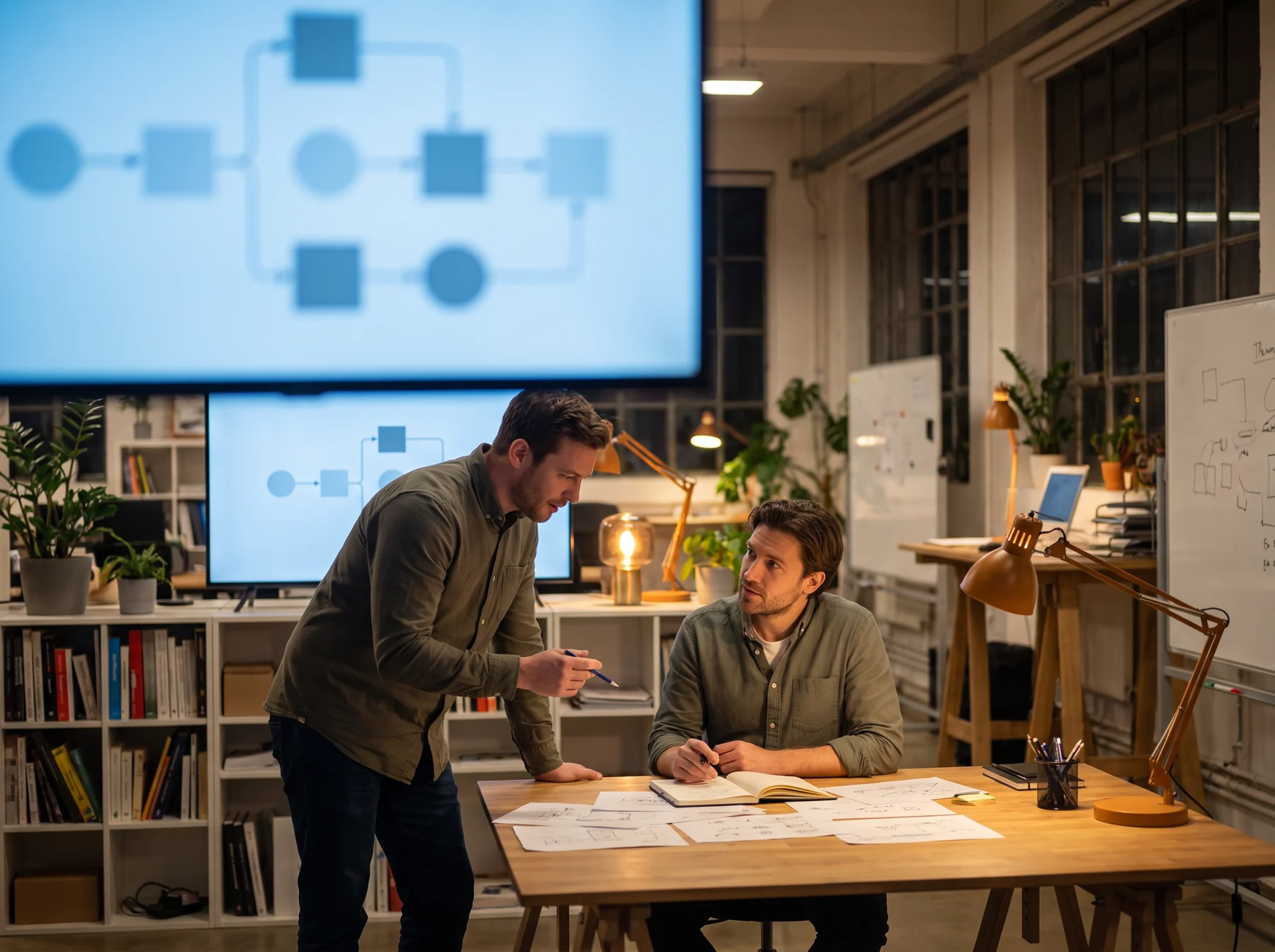 Engineers discussing a product flow