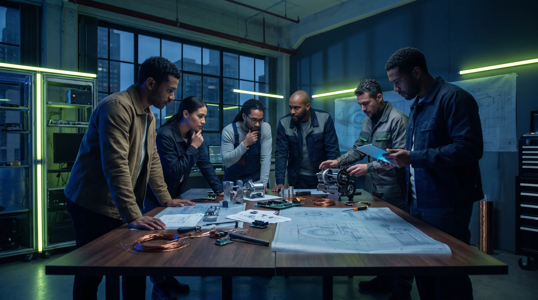 Engineering team around a long table