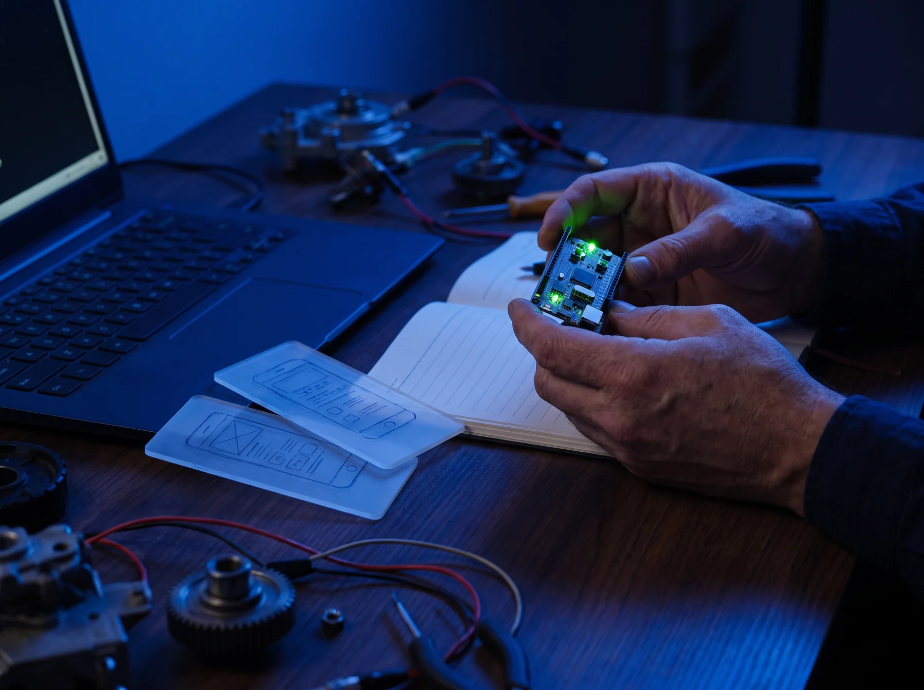 Hands testing a prototype